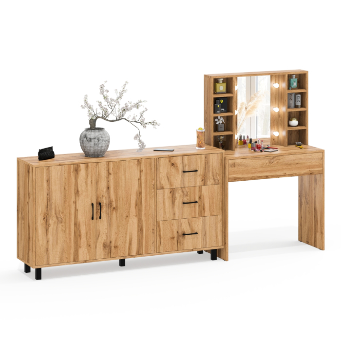 С зеркалом, Косметический cтол с подсветкой и ящиком 115 и комод 123-1604