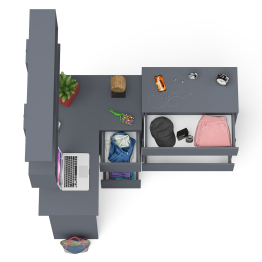 Книжная навесная полка Мори с угловым компьютерным столом МС-16 правым и комодом Мори МК800.4