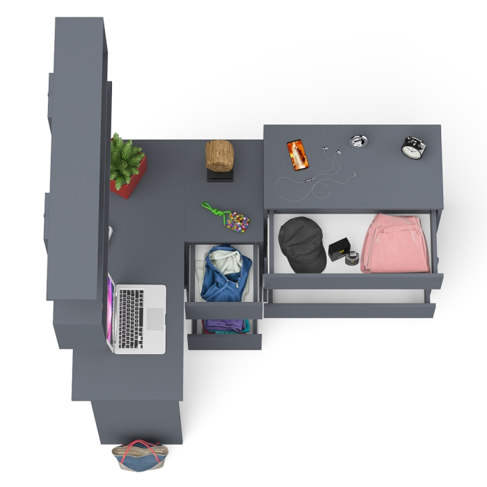 Домашние кабинеты, Книжная навесная полка Мори с угловым компьютерным столом МС-16 правым и комодом Мори МК800.4