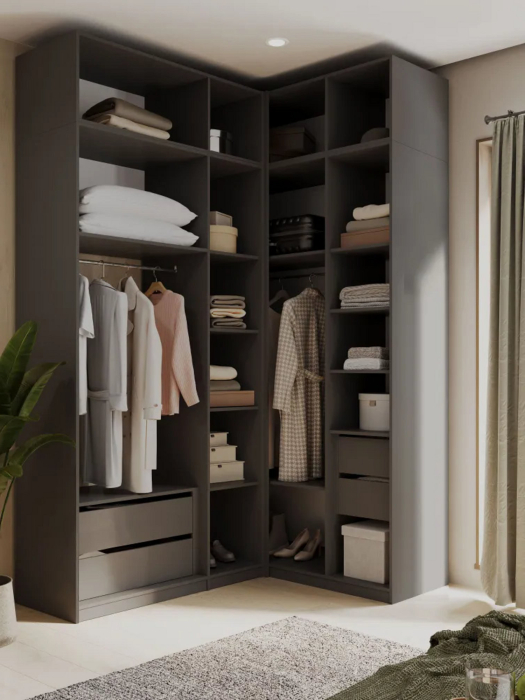 Шкафы, Угловой шкаф для одежды распашной с ящиками и антресолью, София, 2600х1700х1300мм