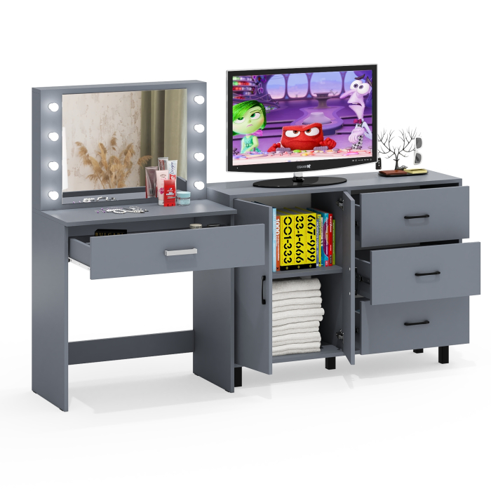 С зеркалом, Столик туалетный с подсветкой СТ-4 и комод-тумба с ящиками 123-1204