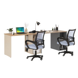 Набор для работы и учёбы из двух столов письменных Лайт 12.163 и двух серых кресел