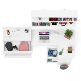 Книжная навесная полка Мори с угловым компьютерным столом МС-16 правым и комодом Мори МК800.4