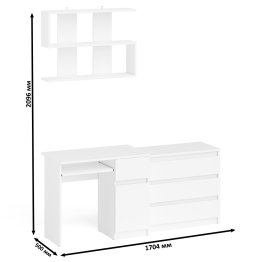 Комод три ящика МК800.1 с компьютерным столом Мори МС-1 правый и навесной полкой 900