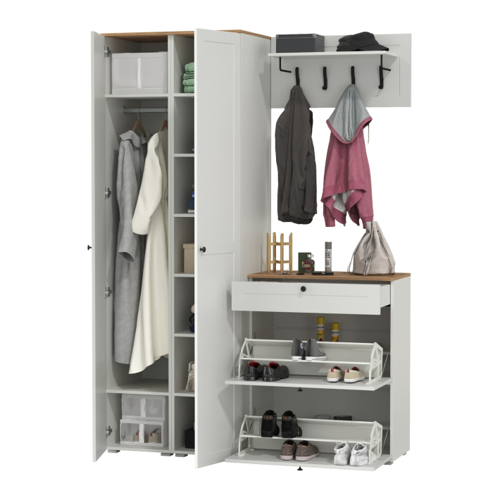 Прихожие, Два шкаф-пенала с полками и обувница с вешалкой для верхней одежды Остин