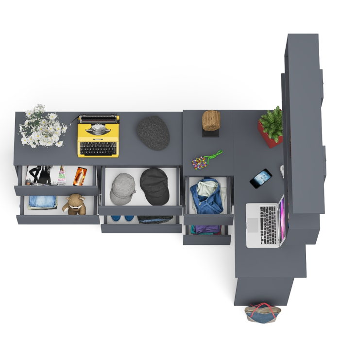 Домашние кабинеты, Стол компьютерный угловой МС-16 левый Мори с полкой для книг и широким комодом