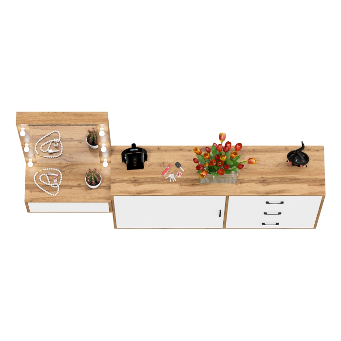 Туалетные столики, Стол косметический навесной с подсветкой и комод 122-1504