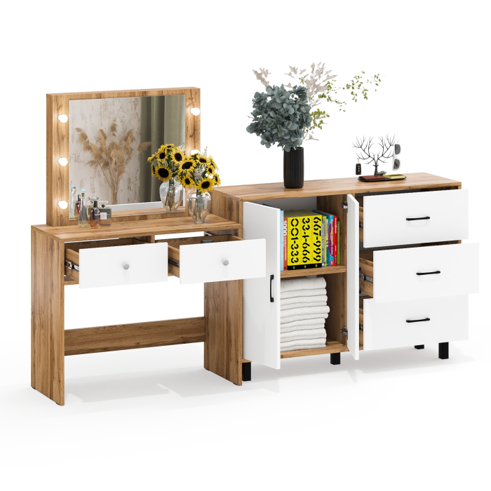 С зеркалом, Комод 123-1204 и косметический столик с подсветкой СТ-5