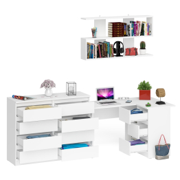 Стол компьютерный угловой с ящиками Мори МС-16 правый с навесной полкой и комодом МК1200.8