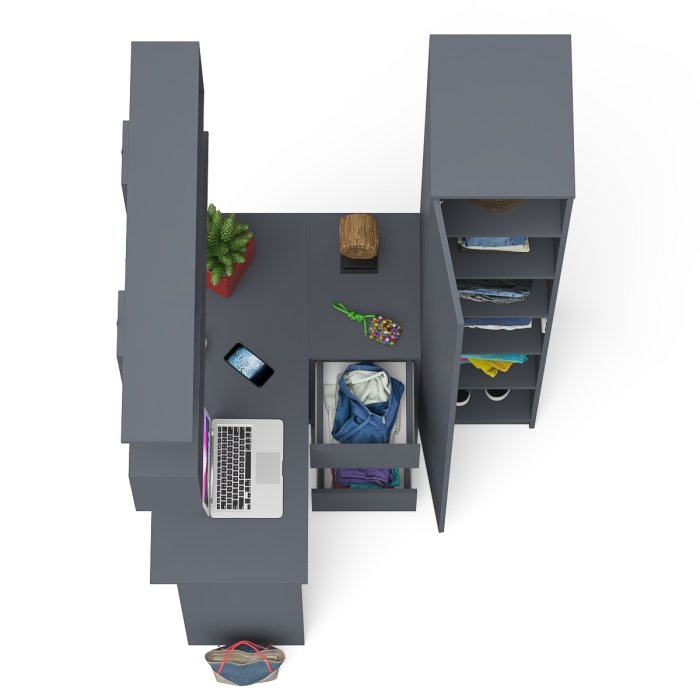 Домашние кабинеты, Стол угловой компьютерный Мори МС-16 правый с пеналом с полками и навесной открытой полкой 1200