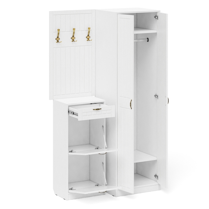 Прихожие, Вешалка с крючками с обувницей с ящиком и шкаф П-6 № 18 МДФ фрезеровка прованс