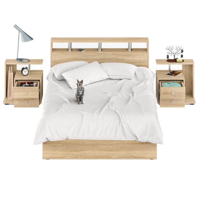 Спальные гарнитуры, Кровать Камелия 1400 с двумя прикроватными тумбами