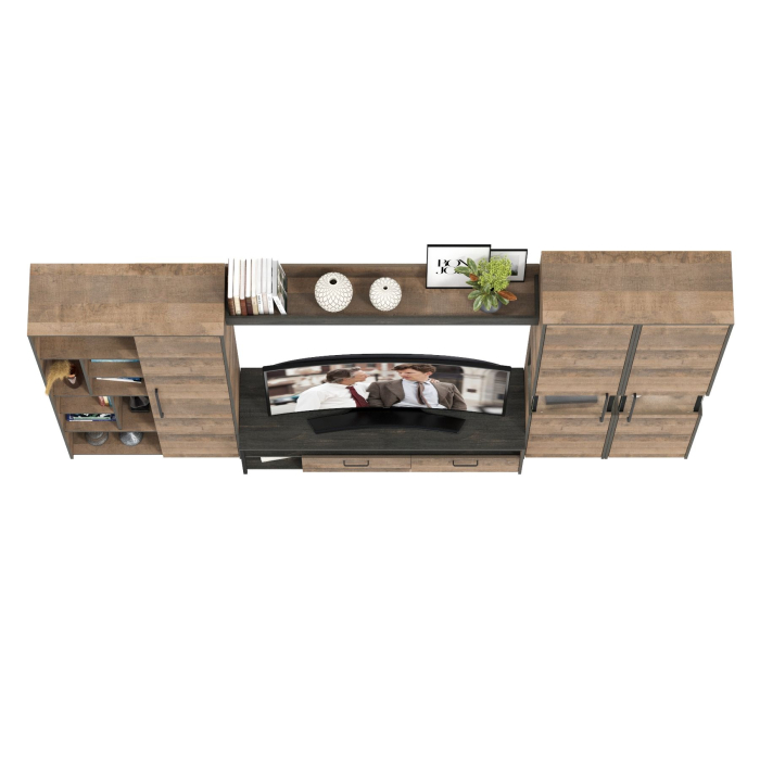 Стенки для гостиной, Мебель в гостиную 177 в дизайне в стиле лофт Трувор № 33 есть подсветка