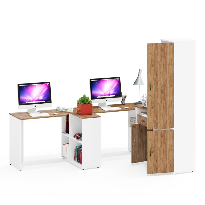 Домашние кабинеты, Два стола рабочих Лидер-8 с пеналом для документов и тумбочкой с ящиком и дверкой