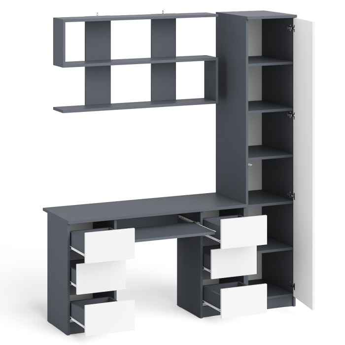 Домашние кабинеты, Компьютерный стол МС-2 с верхней полкой и пеналом для вещей Мори