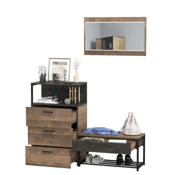 Прихожие, Комод с ящиками и обувница с сиденьем с зеркалом Трувор