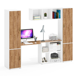 Пенал с открытой нишей и дверками Лидер-8 со столом для работы с полкой и пеналом МД 23Б