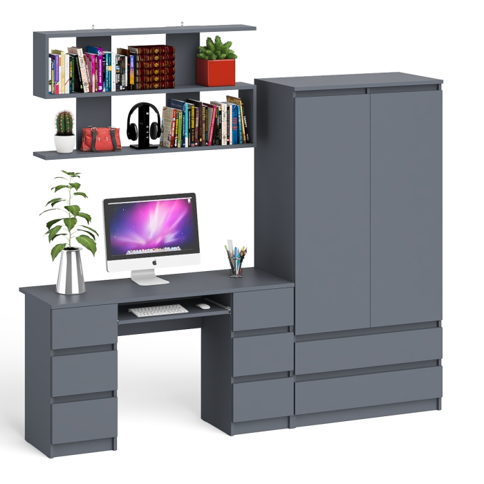 Домашние кабинеты, Шкаф-комод Мори МШ900.1 с письменным 2-х тумбовым столом МС-2 и полкой книжной