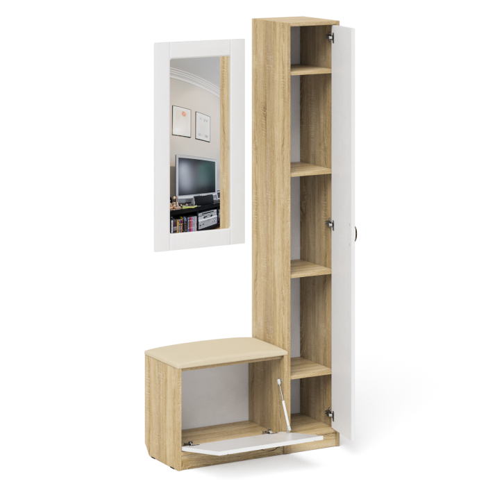 Прихожие, Обувница с сиденьем зеркало и пенал П-6 МДФ фрезеровка прованс