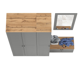 Шкаф 2-х дверный с тумбой и зеркалом и пеналом для прихожей Остин