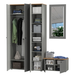 Шкаф 2-х дверный с тумбой и зеркалом и пеналом для прихожей Остин