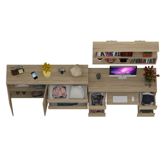 Домашние кабинеты, Стол для работы Мори МС-2 с книжной полкой на 1200 и комодом-тумбой МК1600.1