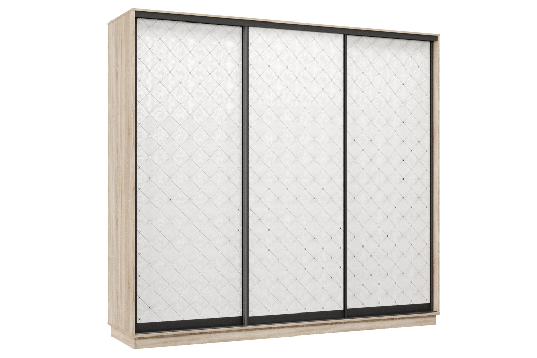 Шкафы-купе 3-х дверные, Шкаф-купе Премьер 60 (01РБ;01РБ;01РБ) фасады ромб белый/трёхдверный/Профиль чёрный муар