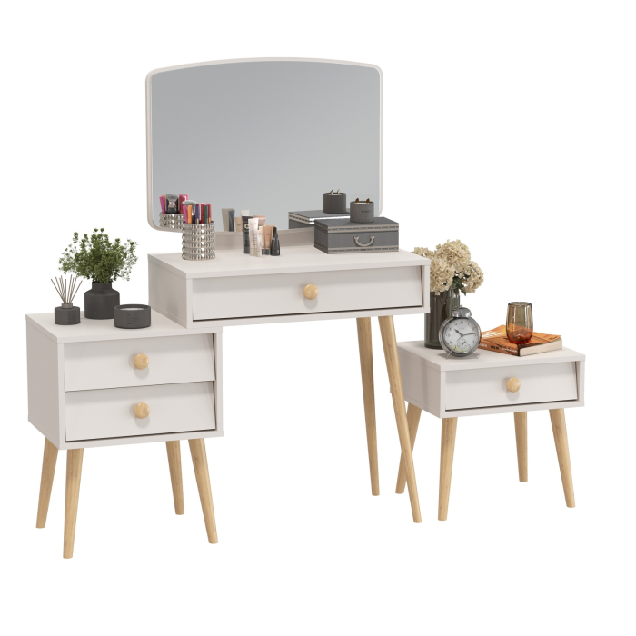 С зеркалом, Мебель Афина косметический столик с тумбочкой прикроватной