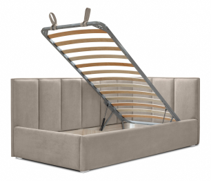 Кровать с мягким изголовьем угловая Лайф 140 с подъемным механизмом, микровелюр