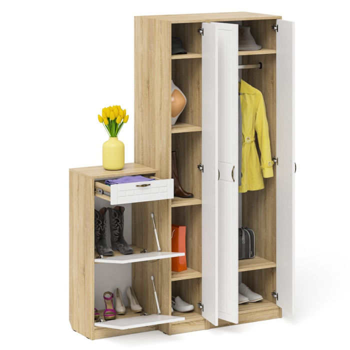 Прихожие, Тумба для обуви две секции в прихожую П-6-500 с пеналом и шкафом фрезеровка прованс