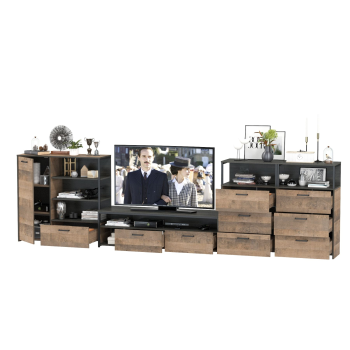 Стенки для гостиной, Набор мебели для гостиной в стиле лофт Трувор № 106 есть подсветка