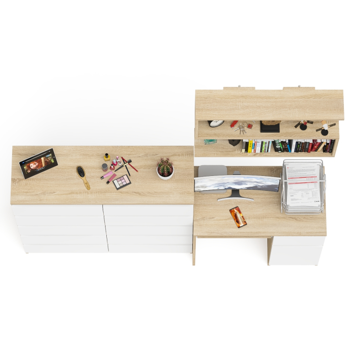 Домашние кабинеты, Стол компьютерный Мори МС-1 правый с комодом на 10-ть ящиков и навесной полкой 900