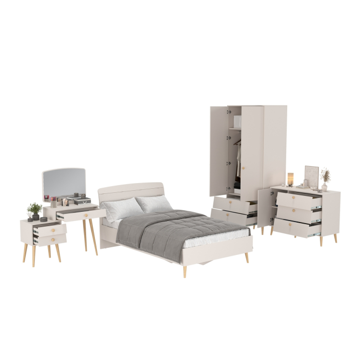 Спальные гарнитуры, Кровать 1200 Афина с комодом и туалетным столиком и шкафом для одежды