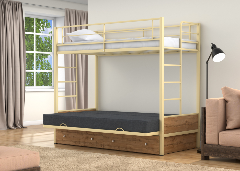 Для подростков, Двухъярусная кровать-диван Дакар 1 ящики Дуб ватан