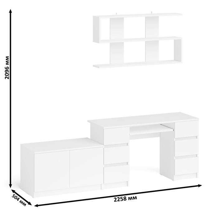 Домашние кабинеты, Стол компьютерный Мори МС-2 с верхней полкой и тумбой МА900.1
