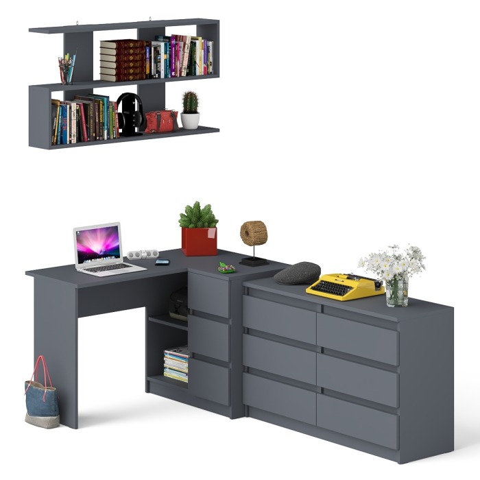 Домашние кабинеты, Стол угловой компьютерный Мори МС-16 правый с книжной полкой и комодом на шесть ящиков