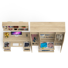 Большой 4-х дверный шкаф-комод Мори МШ1600.1 и стол с верхней навесной полкой