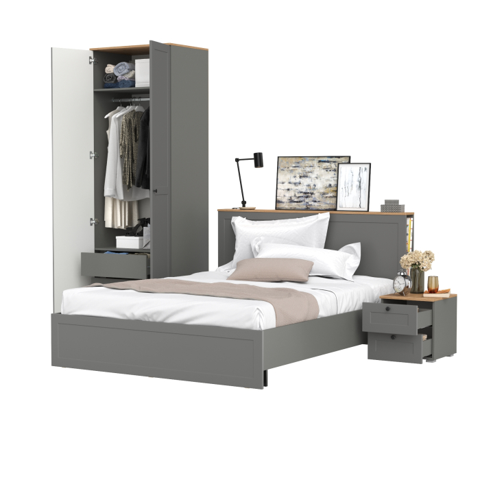 Спальные гарнитуры, Шкаф для одежды двухдверный Остин с кроватью с ортопедом и прикроватной тумбочкой
