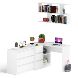 Комод на три ящика Мори МК800.1 с компьютерным столом для работы левый и открытой полкой