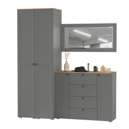 Два шкаф-пенала с полками для прихожей Остин и комод с настенным зеркалом