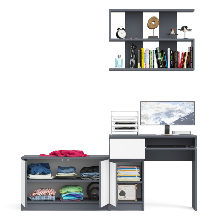 Прямые компьютерные столы, Компьютерный стол Мори МС-1 левый с тумбой две дверки и полкой