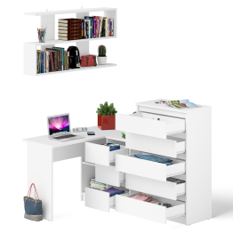 Комод Мори МК700.5 со столом компьютерным угловым МС-16 правым и открытой полкой 1200