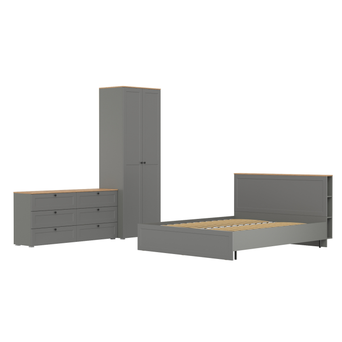 Спальные гарнитуры, Кровать со спальным местом 1600х2000 с ортопедическим основанием и платяной шкаф с комодом Остин 16.240