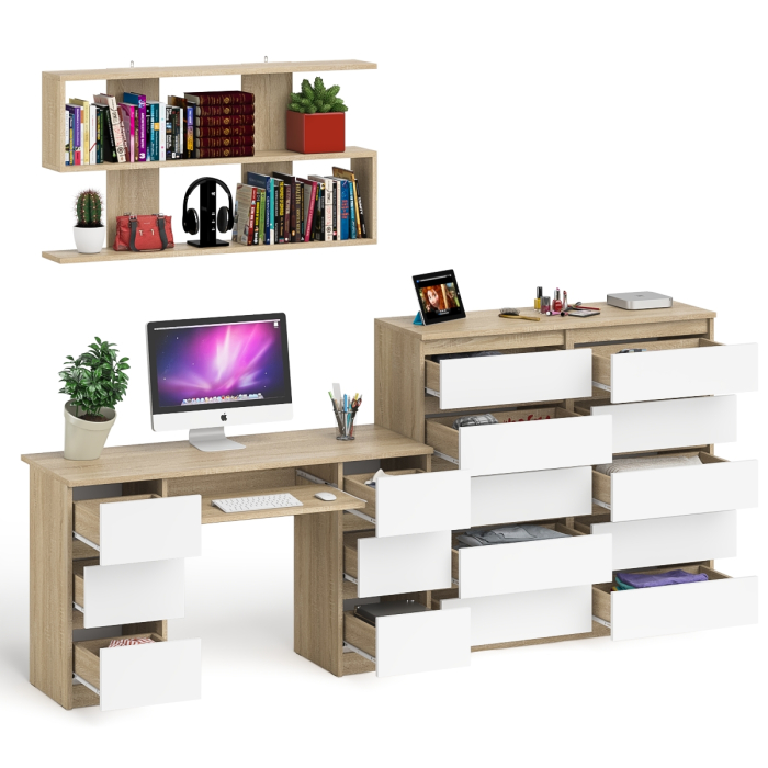 Домашние кабинеты, Комод Мори МК1200.10 со столом компьютерно-письменным и полкой сверху