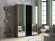 Шкафы-купе 3-х дверные, Шкаф-купе Прайм 3-х дверный Зеркала/Стекло черное/Доводчики 180х57х230