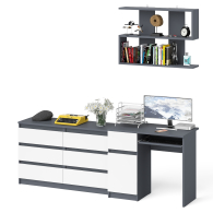 Прямые компьютерные столы, Большой комод на 6-ть ящиков Мори с компьютерным столом МС-1 левый и полка открытая на 900