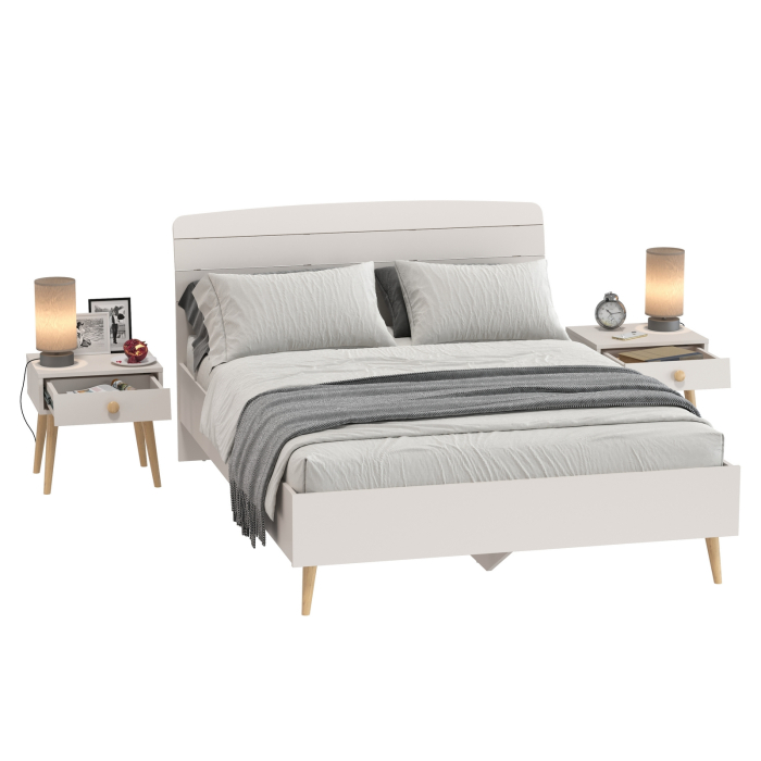 Спальные гарнитуры, Двуспальная кровать Афина 1400 и две прикроватные тумбочки на ножках