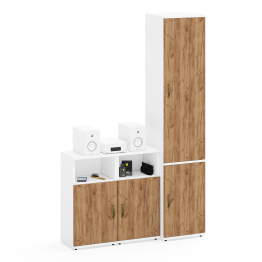 Две тумбы с нишей и дверками и пенал с полкой и вешалкой Лидер-8