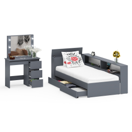 Кровать с ящиками с прикроватным блоком для вещей Ксения 900 и столик косметический с подсветкой Сура