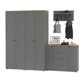 Комод четыре ящика с настенной вешалкой и двумя платяными шкафами Остин